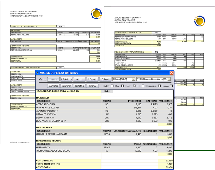 Presente los análisis unitarios en diferentes los formatos más comunes y aplique múltiples opciones para personalizarlos